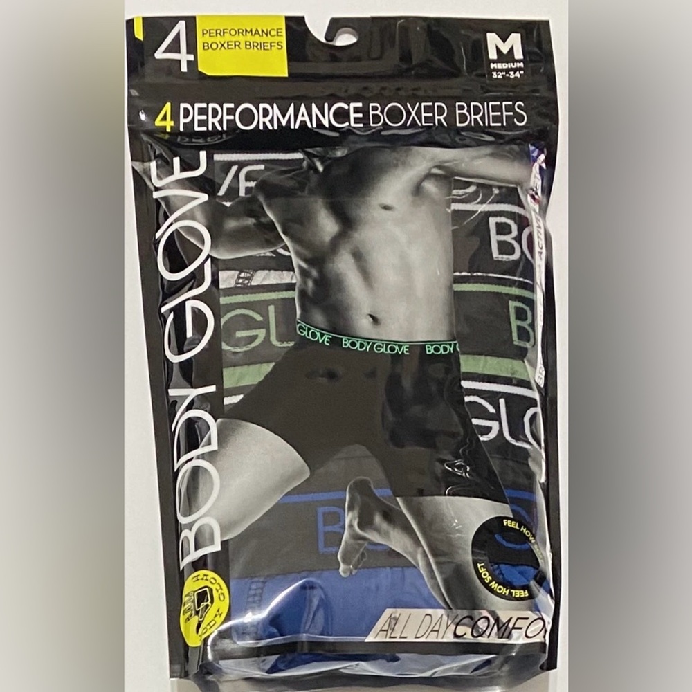 Body Glove 4 Performance Boxer Briefs Medium 32-34 Black/Green/Blue/Gray